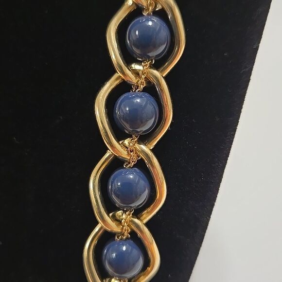 Gold and Blue Chain Necklace - Picture 2 of 4
